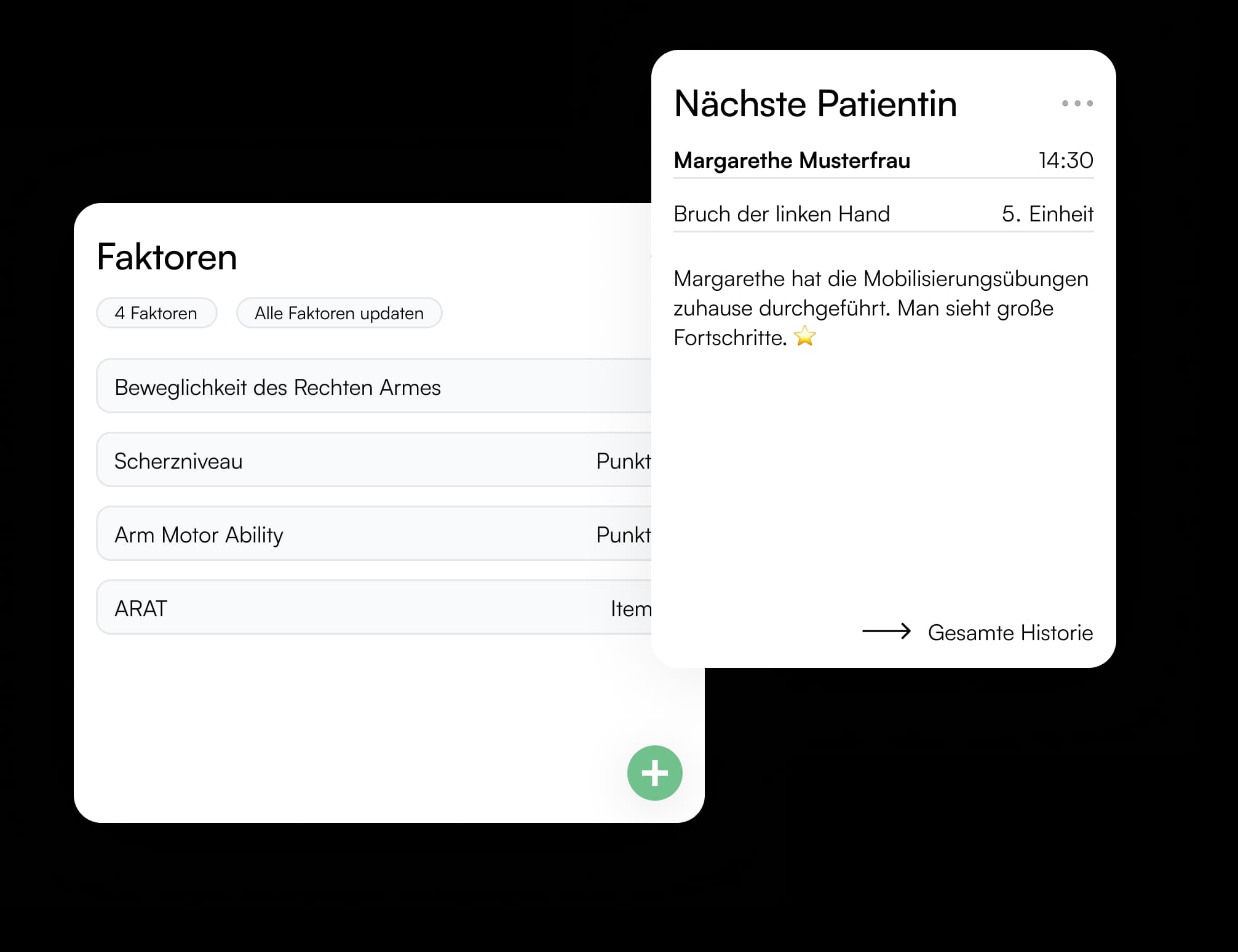 Eine Übersicht der Widgets aus Nächster-Patient-Widget und Faktor-Widget